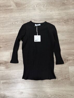 Women’s Black Ribbed Three Quarter Length Sleeve Casual Top